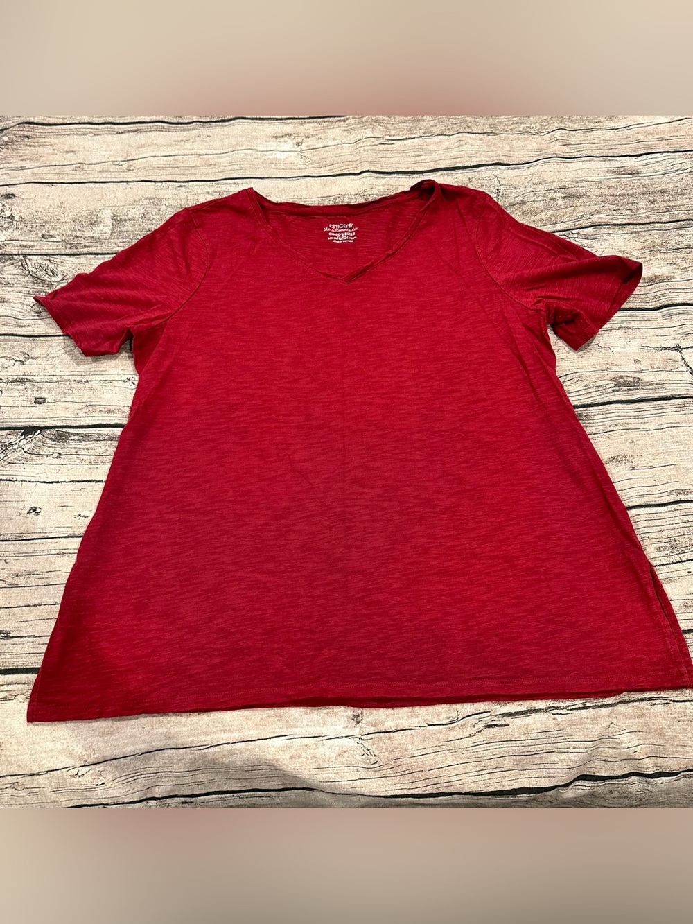 Chico's Bright Red V-Neck Short Sleeve Cotton/Modal Ultimate Tee Size 2 (LG)